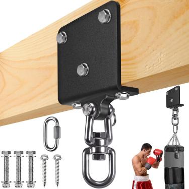 Imagem de SELEWARE Suporte para saco de pancadas com rotação de 360°, capacidade de 453 kg, suporte de teto, suporte de feixe de aço pesado, ferragens para boxe, MMA, varanda e equipamentos de ginástica