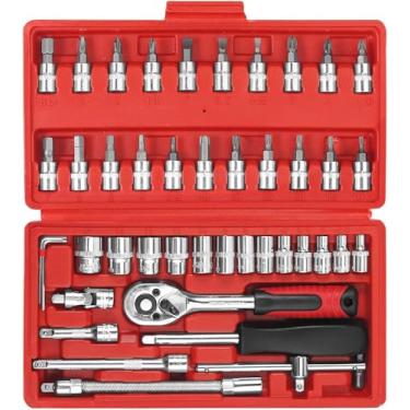 Imagem de Maleta Estojo Kit Ferramentas Completa Kit 46 Chave Catraca Jogo De Soquetes Allen Torx Ferramentas