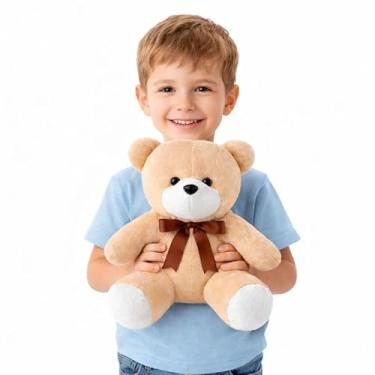 Imagem de Urso Grande de Pelúcia 35cm Gigante Fofo Infantil com Laço de Cetim (Marrom)