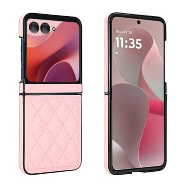 Imagem de Capa para celular Motorola Razr 50, couro macio com padrão luxuoso antichoque, capa de telefone fina, estilo moderno (rosa)