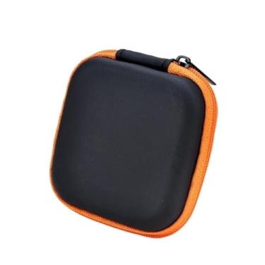 Imagem de 1 capa para fone de ouvido com zíper, caixa de armazenamento de couro, portátil, organizador de cabos USB para viagem, bolsa rígida para guardar moedas, memória, carro, laranja