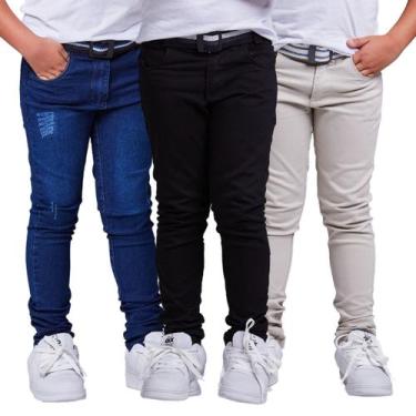 Imagem de Kit 3 Calça Infantil Skinny Menino - Daze Modas, Preto bege e jeans es