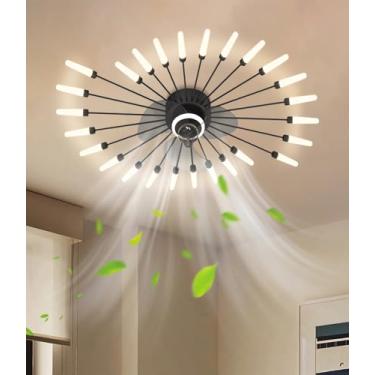 Imagem de Luminária de teto moderna com ventilador e LED, controle remoto, design de fogos de artifício com intensidade ajustável, ideal para sala de estar, quarto, cozinha e sala de jantar (preta, 26