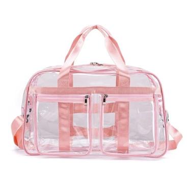 Imagem de MURVE Bolsa de ginástica de PVC transparente, bolsa esportiva à prova d'água, bolsa de ginástica, bolsa de ioga, grande, portátil, transversal, bolsa de natação transparente, rosa, One Size