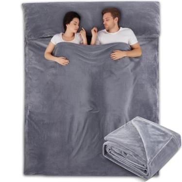 Imagem de Remagr Forro de saco de dormir de flanela para adultos, lençol fofo de flanela e lençol de acampamento para inverno, lençóis grossos quentes para mochila, hotel, viagem, saco de dormir com zíper