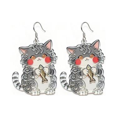 Imagem de OSCCI Adoráveis brincos em forma de gato – design animal acrílico com ganchos de liga durável, brincos hipoalergênicos modernos para mulheres e amantes de animais de estimação, Acrílico, Sem pedra