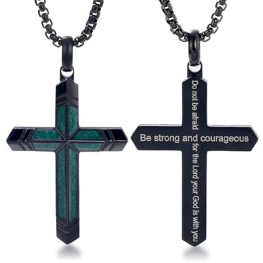 Imagem de GTMJ Colar de cruz masculino turquesa/malaquita/preto e dourado com pingente de cruz de proteção religiosa, joias presentes para mulheres, Medium, Cascalho malaquita, Malaquita