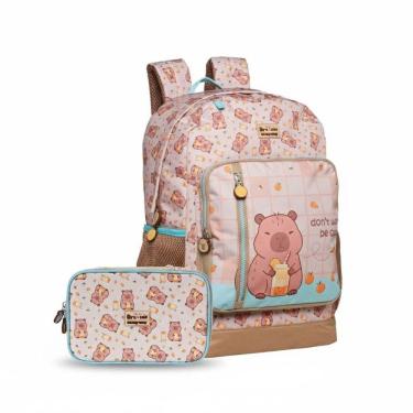 Imagem de Kit Escolar Mochila Costas + Estojo Box College Brownie