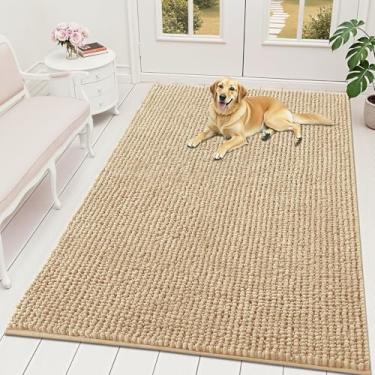 Imagem de OLANLY Tapete de porta de cachorro para patas enlameadas 70 x 46, capacho de lama de chenille ultra absorvente, antiderrapante, lavável e com armadilha de sujeira para entrada interna, tapetes
