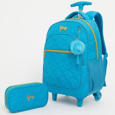 Imagem de Kit Mochila Escolar Bolsa Carrinho Rodinha Matelassê Luxo C Estojo Box