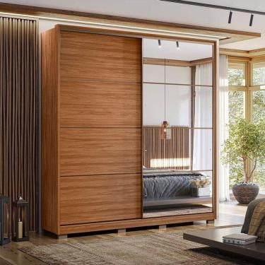 Imagem de Guarda Roupa Casal Belga Ambiente Nogueira Touch Flex Com Espelho E Pés Demóbile - Demartêz