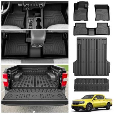 Imagem de KUST Tapetes de chão Forro de cama de caminhão para acessórios Ford Maverick 2022-2025 2026 (somente gás), tapete de cama de 11 m e forro de piso e tapete de porta traseira, conjunto completo de