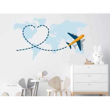 Imagem de adesivo de parede viagens sala travel decoração avião mapa agencias es