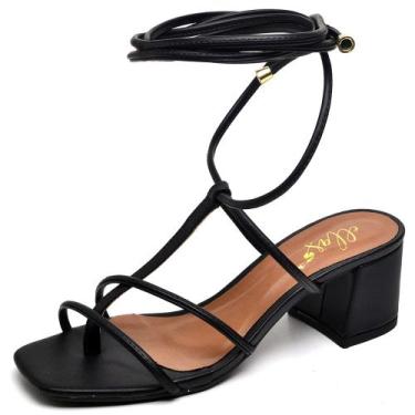 Imagem de Sandália Bico Quadrado Salto Bloco Médio Napa Preto Ella's, 35, Preto,