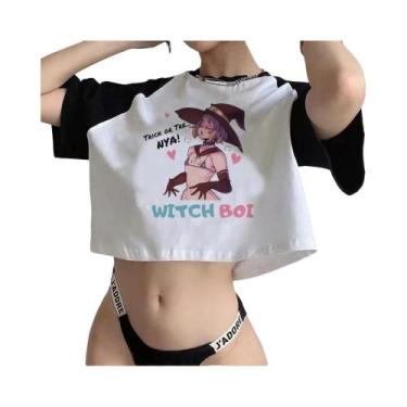 Imagem de 90s Femboy fairycore goth crop top Mulher manga gótica moda coreana ca