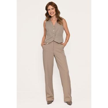 Imagem de Conjunto Bisô Colete e Calça Alfaiataria Risca de Giz Cinza-Feminino