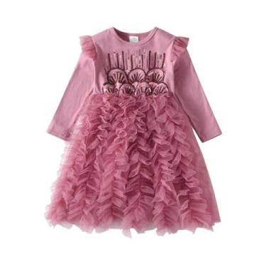 Imagem de Vestido De Festa Para Meninas Em Tule Rosa Com Camadas E Apliques De L