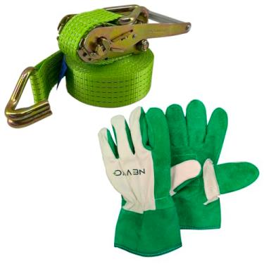 Imagem de Cinta Catraca Amarração Para Carga Com Gancho J 3 Toneladas 9 Metros + Luva de Raspa Multiuso NEVVO