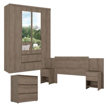 Imagem de Guarda Roupa Solteiro Nobre Slim Glass 4 Portas Com Cômoda Gaveteiro Condessa E Cabeceira Formosa Rustic Acetinado- Thb