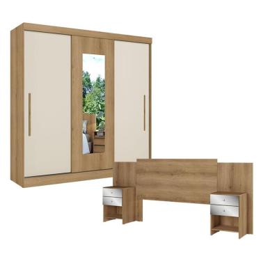 Imagem de Guarda Roupa Casal Vision Glass 3 Portas Capuccino Cacau Off White Flex Com Cabeceira Formosa Glass Capuccino - Thb