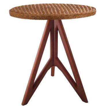 Imagem de Mesa de Apoio Gávia Ozki 62 cm Madeira Eucalipto Amêndoa Junco Natural