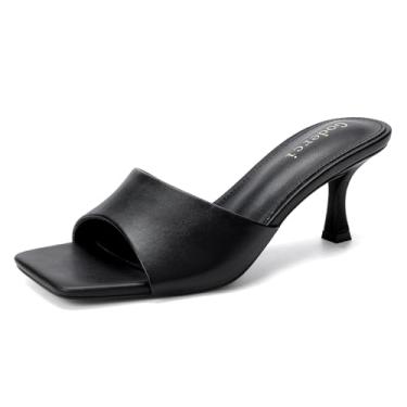 Imagem de Goderci Salto gatinho feminino bico aberto quadrado sem cadarço salto médio salto mule sapato social casual, Poliuretano preto, 36