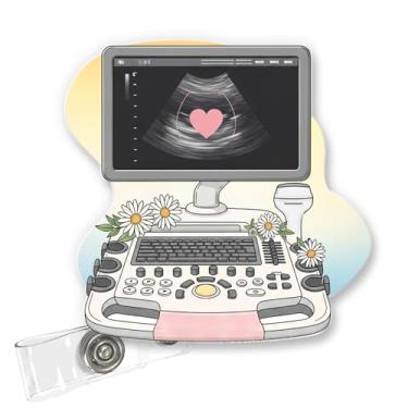 Imagem de ULTRAVUTT Carretel de crachá de ultrassom com glitter falso retrátil com clipe jacaré para ultrassonografista, equipe médica, hospital, local de trabalho