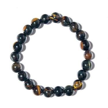 Imagem de Pulseira Bolinha Olho de Falcão Natural 8mm Fio Silicone - CristaisdeC