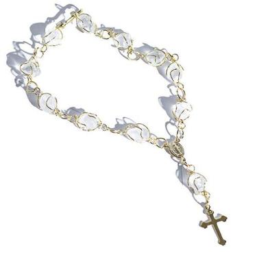 Imagem de 05 Pulseira Terço Pedra Cristal Rolado Na Gaiola Dourado - CristaisdeC