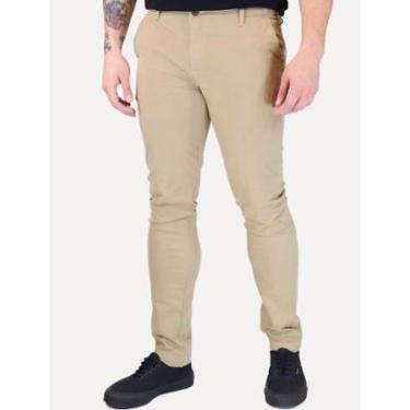 Imagem de Calça Sergio K Masculina Chino Sarja Elastano Cáqui-Masculino