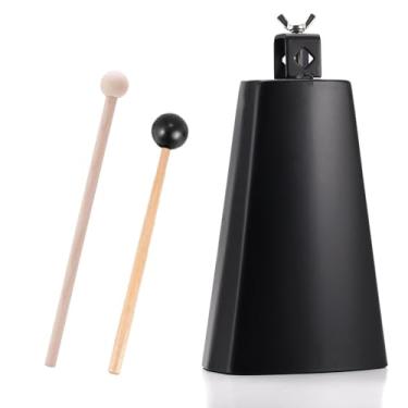 Imagem de Homelavie Cowbell Instrumento para Bateria Sino de Vaca de Aço com 2 Bastões e 2 Instrumentos de Percussão de Almofada Acústica para Adultos Criadores de Ruído para Eventos Esportivos (20 cm)