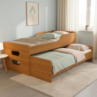 Imagem de Bicama Solteiro com Cama Auxiliar em MDF Reforçado, Design Moderno, Ideal para Quartos Compactos e Ambientes Multifuncionais (Nature)
