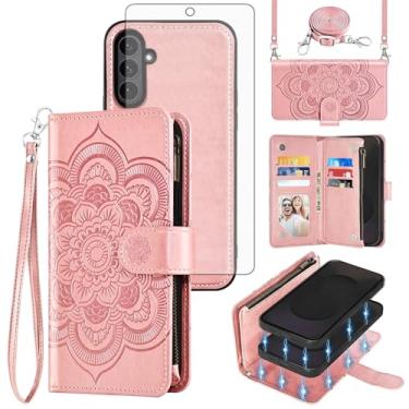 Imagem de Asuwish Capa de celular para Samsung Galaxy S25 FE 5G carteira com zíper destacável com protetor de tela de vidro temperado alça transversal porta-cartões flores S 25 EF S25FE 25S 25FE mulheres