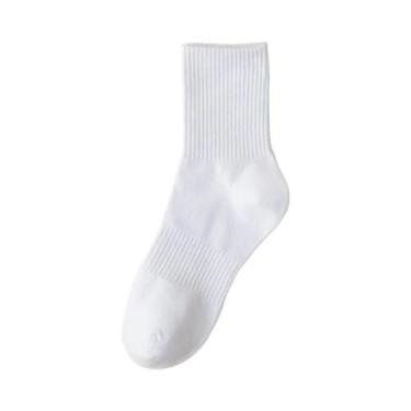 Imagem de Meias Masculinas Retrô De Algodão Respirável Cor Sólida Café Branco Cá