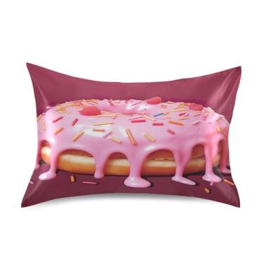 Imagem de xigua Fronha de cetim donut para cabelo e pele, lavável à máquina, antiderrapante, refrescante, almofada queen com fecho de envelope, 50,8 cm x 76,2 cm