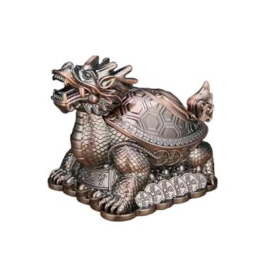 Imagem de Cinzeiro moderno vintage decorativo tartaruga dragão à prova de vento com tampa cigarro cinza portátil de cobre antigo interior exterior esculpido à mão decoração de presente chique decoração de casa