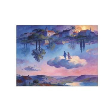 Imagem de BMZFYBS Impressões em tela de arte de parede surrealismo - Vila no céu - pintura de decoração de paisagem - imagens para sala de estar 80 x 105 cm 31 x 41 pol sem moldura