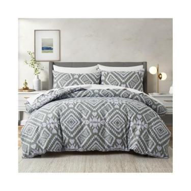 Imagem de Conjunto de capa de edredom verde estilo boho geométrico triângulo asteca conjunto de cama para todas as estações (solteiro na UE (135 x 200 cm))