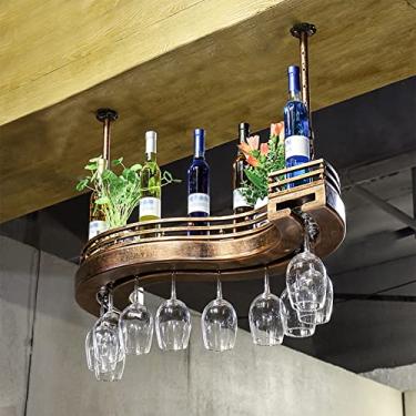 Imagem de Suporte de vinho tipo teto, suporte de garrafa de vinho para pendurar na parede, suportes para copos de vinho, suportes de copos de taça, prateleiras vintage para decoração de casa (100 x 30 cm) ()