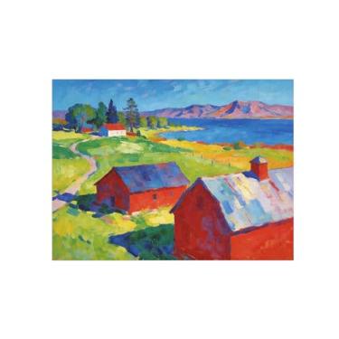 Imagem de Impressão em tela de arte de parede de paisagem - decoração de lago de árvore de casa - imagens para sala de estar 30 x 40 cm 12 x 16 pol sem moldura