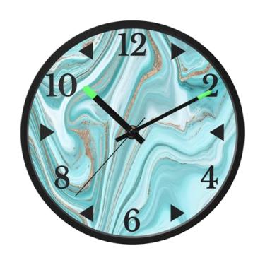 Imagem de STAYTOP Lindo relógio de parede LED com textura de mármore azul para quarto com brilho noturno, relógios de parede silenciosos de 30,5 cm para decoração de sala de estar, controle de som, relógio de