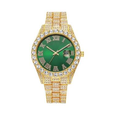 Imagem de Relógio De Quartzo Masculino Em Aço Inoxidável Dourado Com Diamantes I