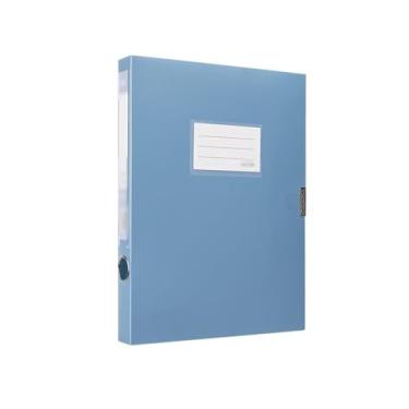 Imagem de Organizador de arquivos A4 caixa de arquivo 35 mm grande capacidade pasta de contrato material de escritório caixa de armazenamento de dados materiais de escritório (azul)