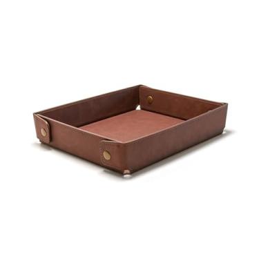 Imagem de LLmoway Bandeja de couro sintético com manobrista organizador de mesa para homens e mulheres, casa, escritório, telefone, joias, óculos, chaves, armazenamento de moedas, Café Leve, Rectangle