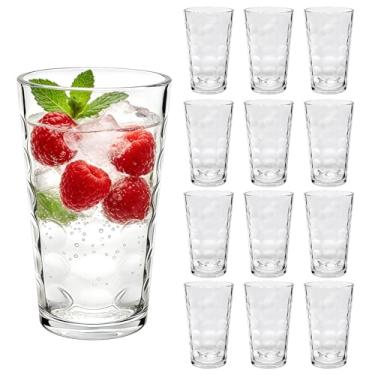 Imagem de Mapoxy Conjunto de 12 copos vintage Hobnail Highball, copos texturizados de 473 ml com estampa de bolinhas, copos de vidro transparente para água, suco, cerveja, chá gelado, coquetéis, laváveis na