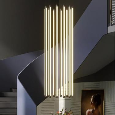Imagem de Luminária pendente LED moderna para escada, lustre longo giratório com intensidade regulável, luminária de teto suspensa em alumínio, ajustável, ideal para tetos ocos de casas (regulagem de