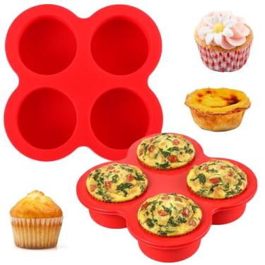 Imagem de Neyauo Pacote com 2 formas de mordida de ovo para fritadeira a ar, 4 xícaras, formas de silicone para mordidas de ovos de grau alimentício, forma antiaderente para assar, mini muffins de ovos, torta