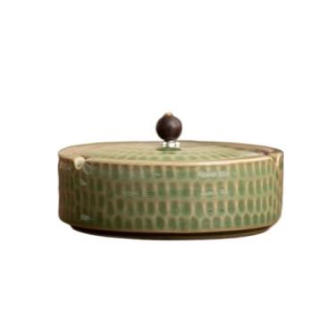 Imagem de Porta-cinzas Cinzeiro com tampa de cerâmica retrô para sala estar, escritório, mesa centro, enfeites(Green)