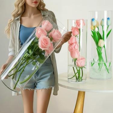 Imagem de Liotww Vaso de flores de cilindro de acrílico transparente extra grande para chão, 61 cm de altura, grande, boca larga, vasos grandes inquebráveis de 3 para festas de casamento e floriculturas (D 25,4