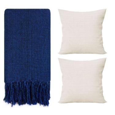 Imagem de Manta Para Sofá Gigante Decorativa Azul Escuro 240x180 Modelo:Kit Mant